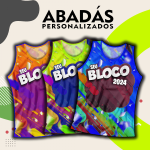 Abadás Personalizados Tecido 100% Poliéster  Impressão Sem Limites de Cores  Estampa Total - Frente, costas e viés 